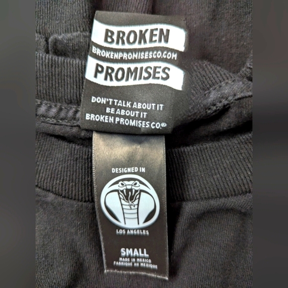 Broken Promises Unisex (Size Small) Black Tee with Graphics On Both Sleeves - Picture 9 of 12